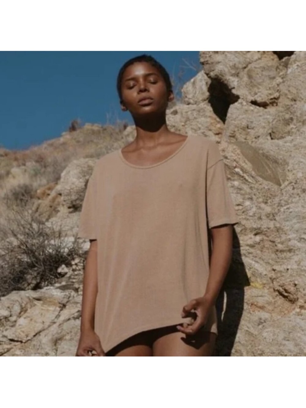 OZMA Oversized Raw Silk Tee Silk Noil Tea Small EUC